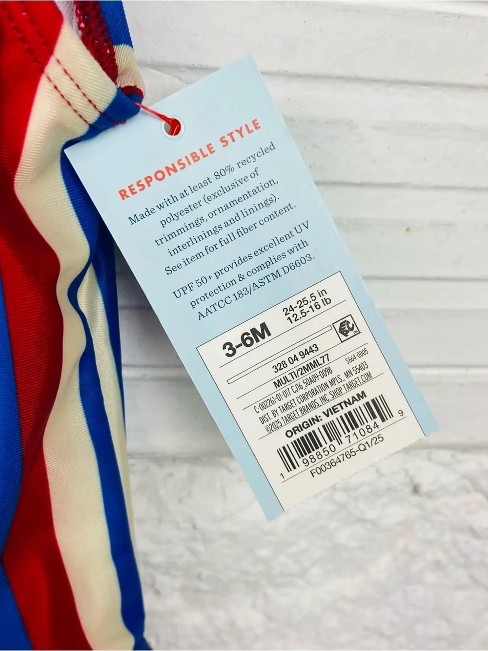NWT cat & jack bow Striped Red, Blue & Cream One-Piece Swimsuit size 3-6 months
